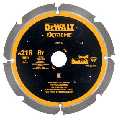 Lame de scie circulaire denture diamant, 216x30 mm, 8 dents, FT la coupe fibre ciment et laminés - DEWALT - DT1473-QZ