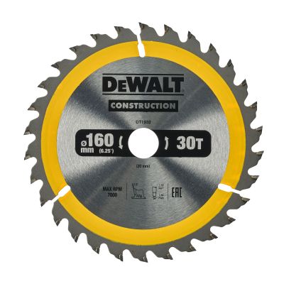 Lame de scie circulaire 160x20 mm, 30 dents, ATB/tronçonnage, angle d'attaque 20 DEWALT - DT1932-QZ