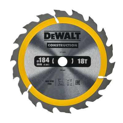 Lame de scie circulaire 184x16 mm, 18 dents, ATB/délignage, angle d'attaque 20 DEWALT - DT1938-QZ
