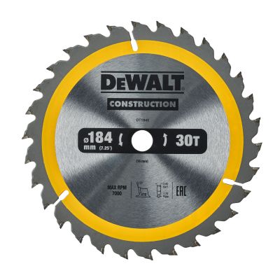 Lame de scie circulaire 184x16 mm, 30 dents, ATB/tronçonnage, angle d'attaque 10 DEWALT - DT1940-QZ