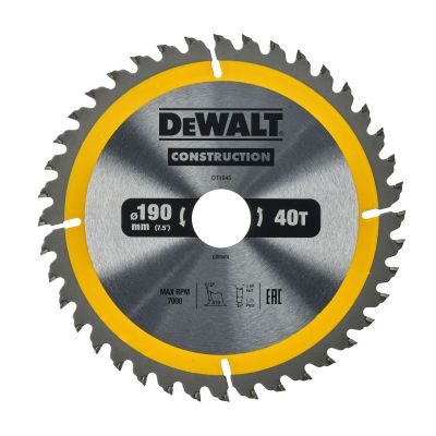 Lame de scie circulaire 190x30 mm, 40 dents, ATB/tronçonnage, angle d'attaque 10 DEWALT - DT1945-QZ