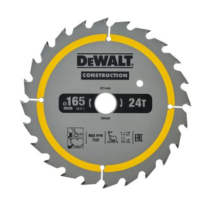 Lame de scie circulaire 165x20 mm, 24 dents, ATB/délignage, angle d'attaque 20 DEWALT - DT1949-QZ