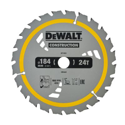 Lame de scie circulaire 184x20 mm, 24 dents, ATB/tronçonnage, angle d'attaque 18 DEWALT - DT1951-QZ