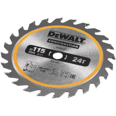 Lame de scie circulaire sans fil carbure construction, 115 x 9,5 mm, 24 dents DEWALT - DT20420-QZ