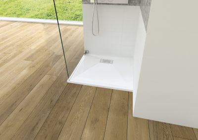 Receveur KINEDO Kinesurf 4 cm 80x80 blanc inox poli et bonde extra-plate - RD1100