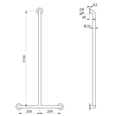 Barre de maintien en T Ø32 1150x500 Inox poli brillant DELABIE - 5440P2