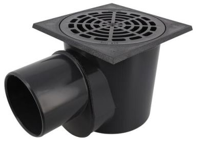 Siphon de cour à panier sortie horizontale, platine 20x20 cm, anthracite NICOLL - SCP1110