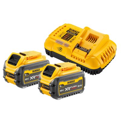 Pack 2 batteries XR FLEXVOLT 18V/54V 9Ah/3Ah Li-Ion + chargeur rapide