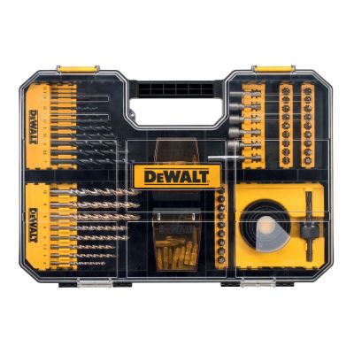 Coffret T-Stak 100 piècesEmbouts 25mm x 54, embouts 15mm x 15, porte embouts aimanté,5 douilles, 8 forets beton, 12 forets métal, 4 scies cloches, 1 m