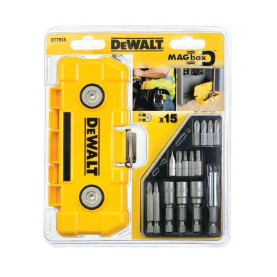 Coffret Mag Box magnétique: Embouts de vissage 25mm: Pz1, Pz2 x2, Pz3, Ph1, Ph2, Ph3, T20, T25. Embouts 50mm: Ph2, Pz2. Porte-embouts magnétique 60mm