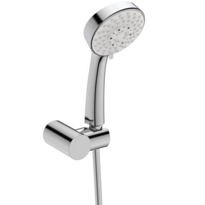 Set de douche AQUA chrome avec douchette Ø 10 cm, 3 jets + support mural PORCHER - D6047AA