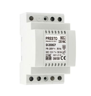 Transformateur 230 V AC/12 V ac 18 va pour rail din pour 1 à 5 robinets - PRESTO - 90464