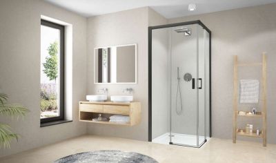 Paroi de douche 1/2 angle coulissante CARIBA CIC2R L120 H2M noir v.clair ROTH - 1403041143