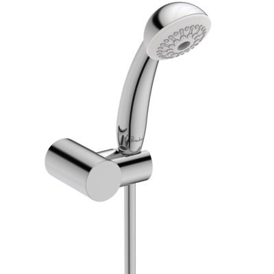 Set de douche AQUA chrome avec douchette Ø 7 cm, 1 jet + support mural PORCHER - D6041AA