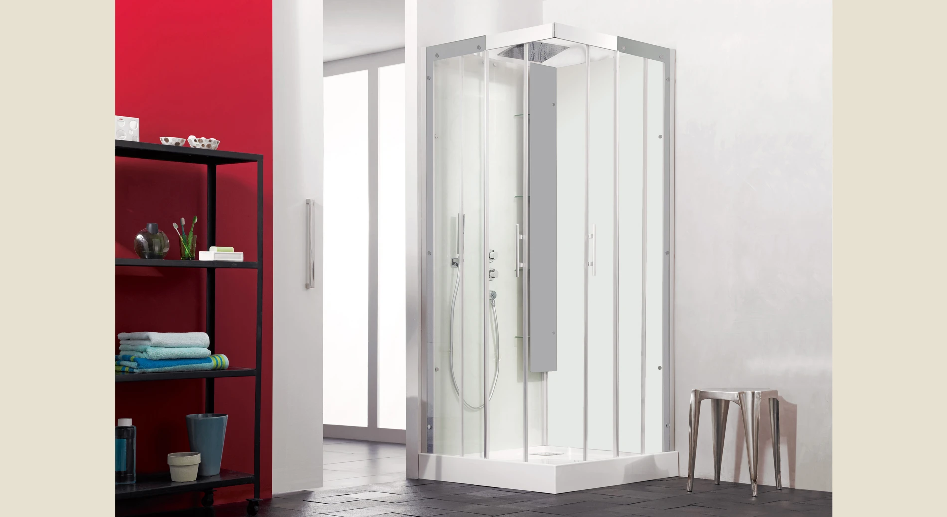 Cabine Horizon 80x80, portes coulissantes version thermostatique acier - KINEDO - CA116A18