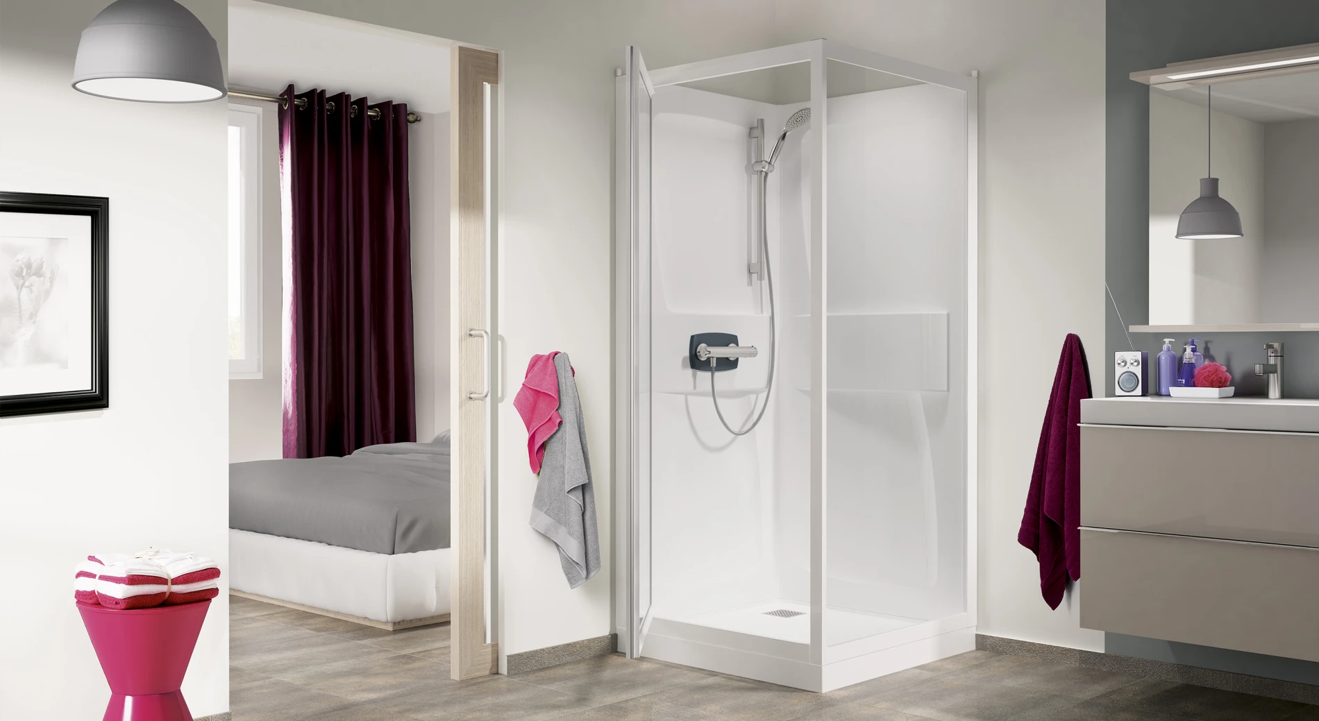 Cabine Kineprime 70, ouverture pivotante robinetterie thermostatique - KINEDO - CA520TTN